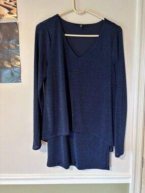 White House Black Market Navy Layered Tunic Top Size Small Stretch